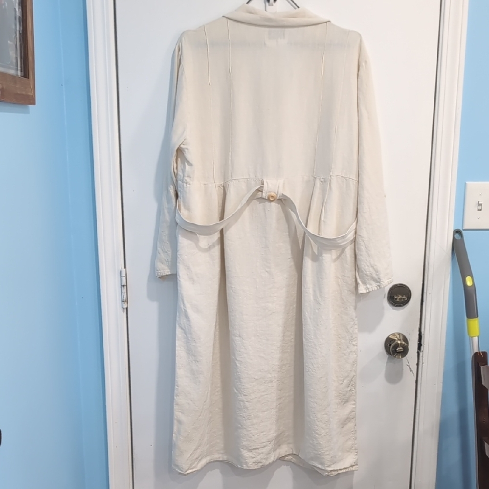 VTG Flax By Jeanne Englehart Cream Snap-Up Belted Maxi Dress Duster Lagenlook - Picture 5 of 9
